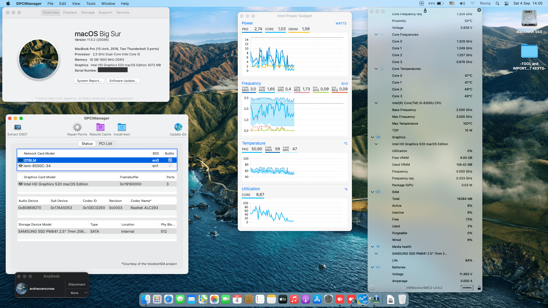 Success Hackintosh macOS Big Sur 11.5.2 Build 20G95 in Lenovo Thinkpad T460